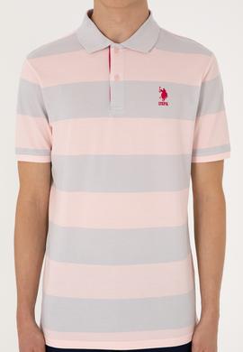 Erkek Regular Fit Pudra Polo Yaka Çizgili Tişört - 50306827031