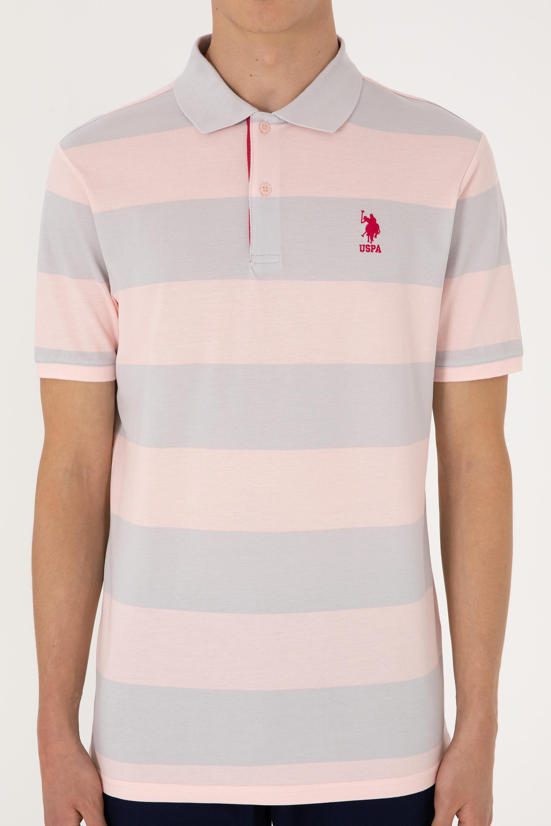 Erkek Regular Fit Pudra Polo Yaka Çizgili Tişört