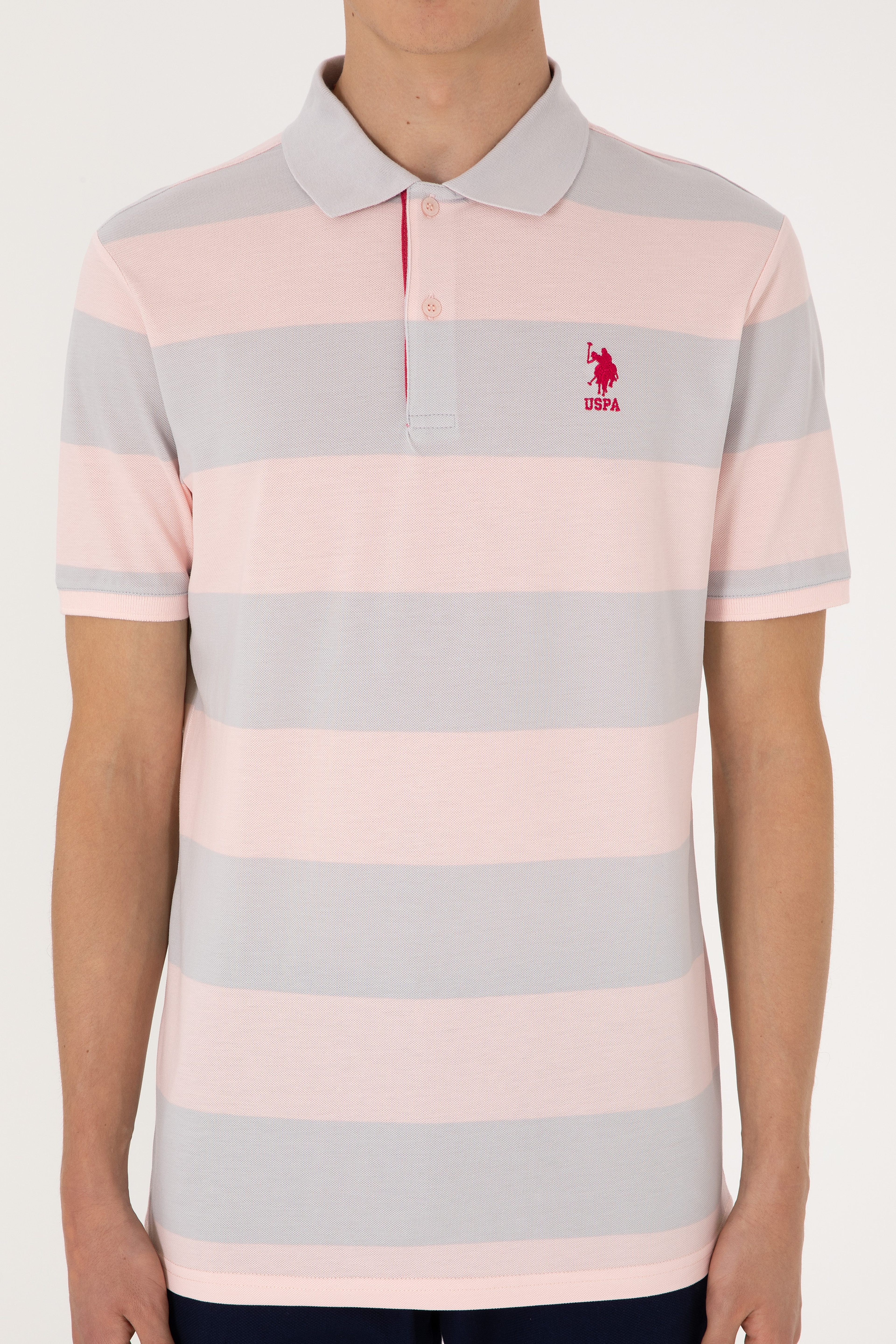 Erkek Regular Fit Pudra Polo Yaka Çizgili Tişört - Image 6