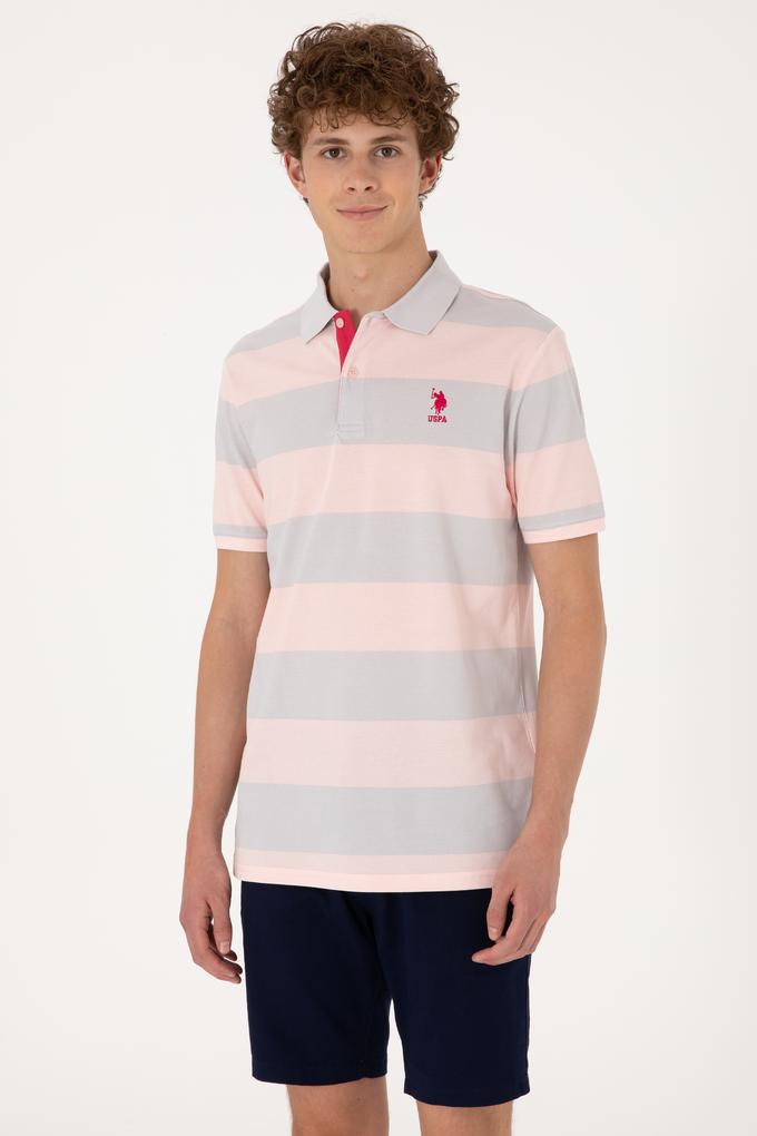 Erkek Regular Fit Pudra Polo Yaka Çizgili Tişört