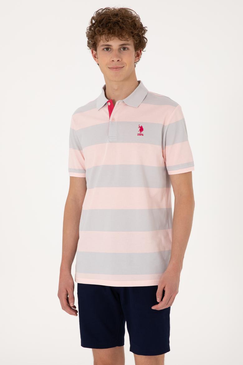 Erkek Regular Fit Pudra Polo Yaka Çizgili Tişört