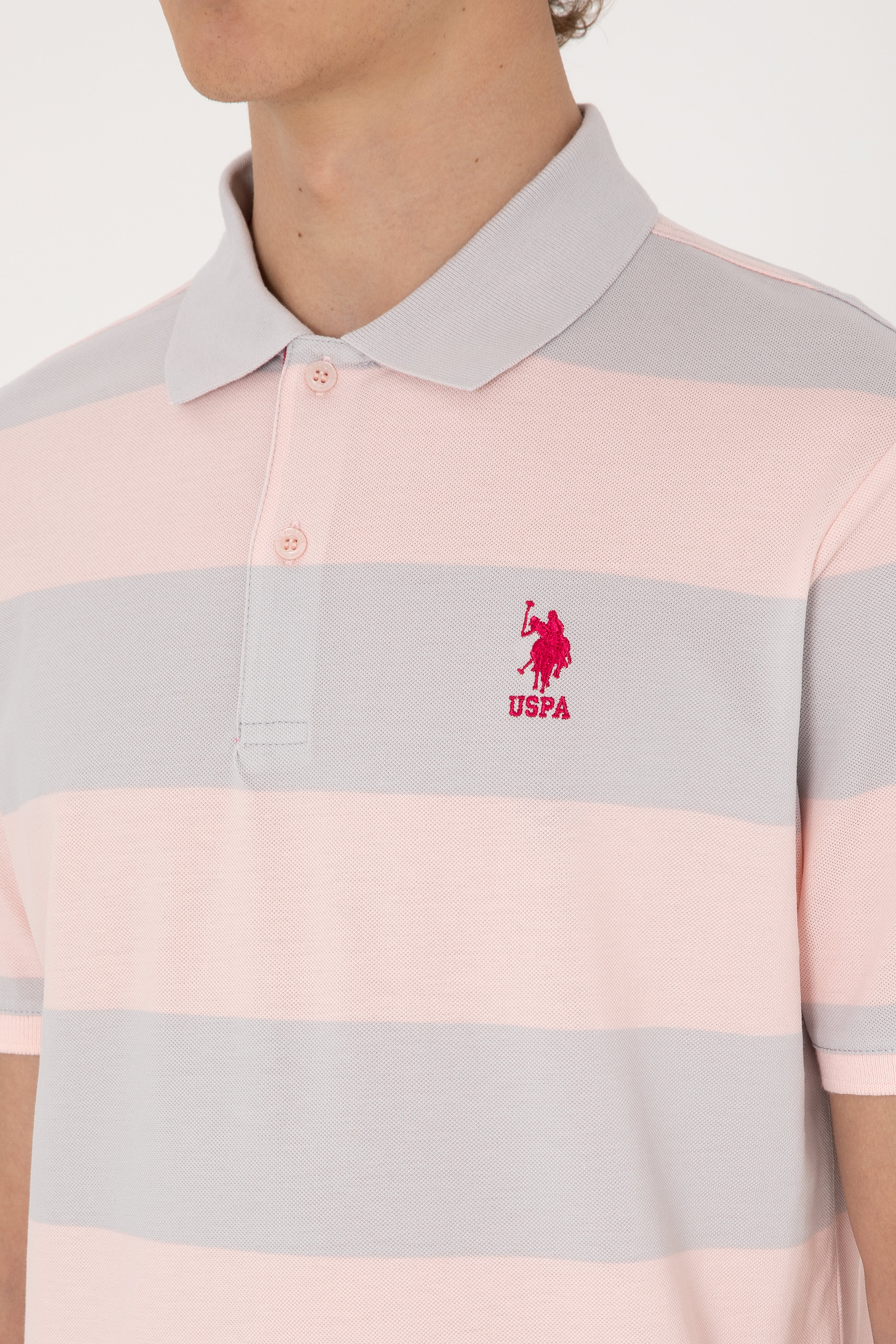 Erkek Regular Fit Pudra Polo Yaka Çizgili Tişört - Image 7