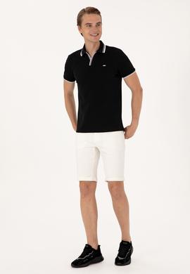 Erkek Slim Fit Kaçık Yaka Siyah Tişört - 50306872043