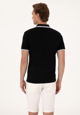 Erkek Slim Fit Kaçık Yaka Siyah Tişört - 50306872043