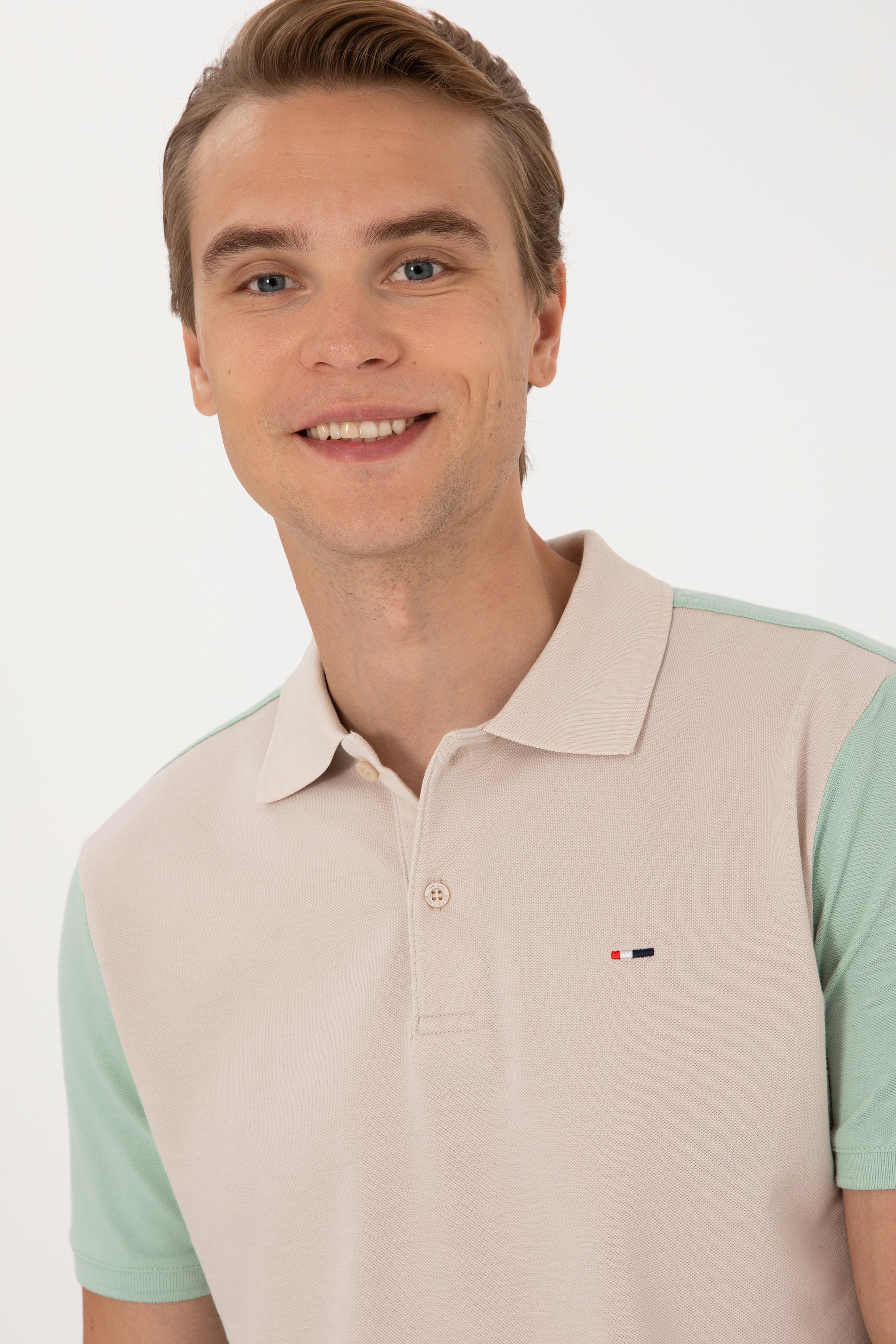 Erkek Regular Fit Su Yeşili Polo Yaka Tişört - Image 2