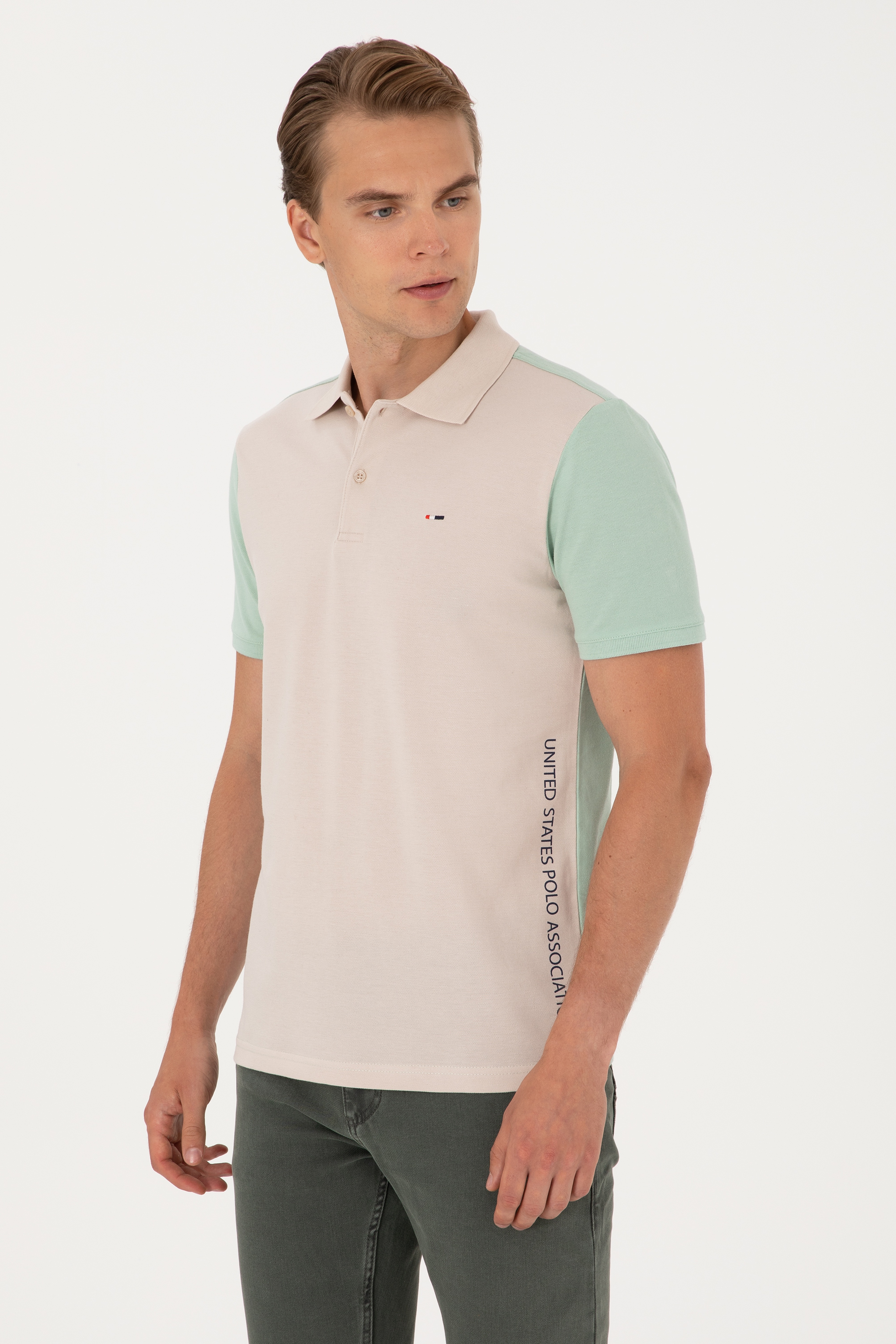 Erkek Regular Fit Su Yeşili Polo Yaka Tişört - Image 3