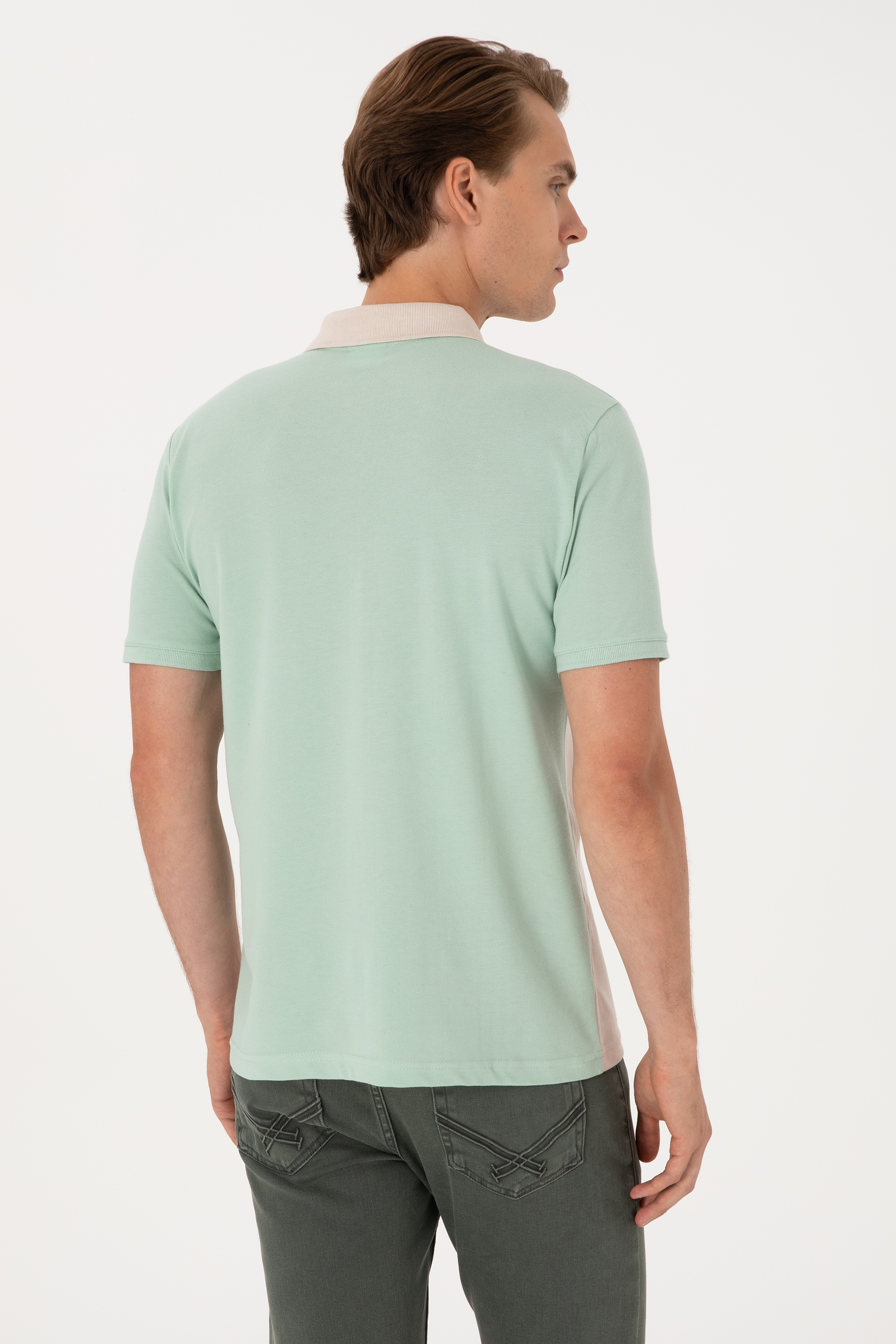 Erkek Regular Fit Su Yeşili Polo Yaka Tişört - Image 5