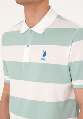 Erkek Regular Fit Su Yeşili Polo Yaka Çizgili Tişört - 50306827011