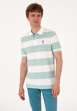 Erkek Regular Fit Su Yeşili Polo Yaka Çizgili Tişört - 50306827011