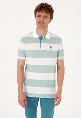 Erkek Regular Fit Su Yeşili Polo Yaka Çizgili Tişört - 50306827011