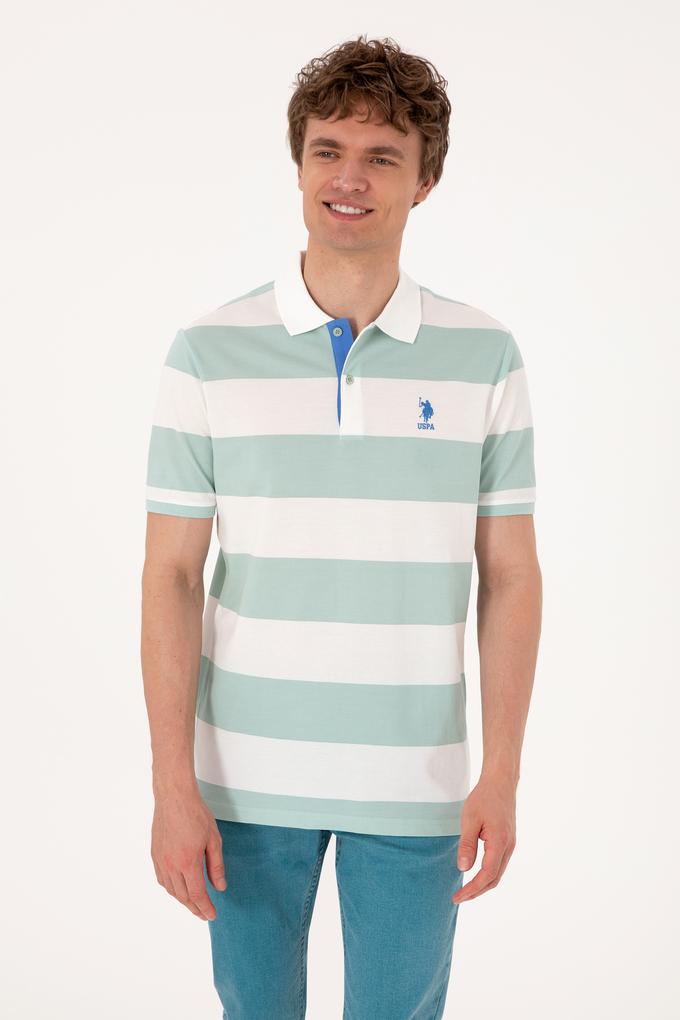 Erkek Regular Fit Su Yeşili Polo Yaka Çizgili Tişört