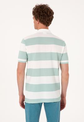 Erkek Regular Fit Su Yeşili Polo Yaka Çizgili Tişört - 50306827011