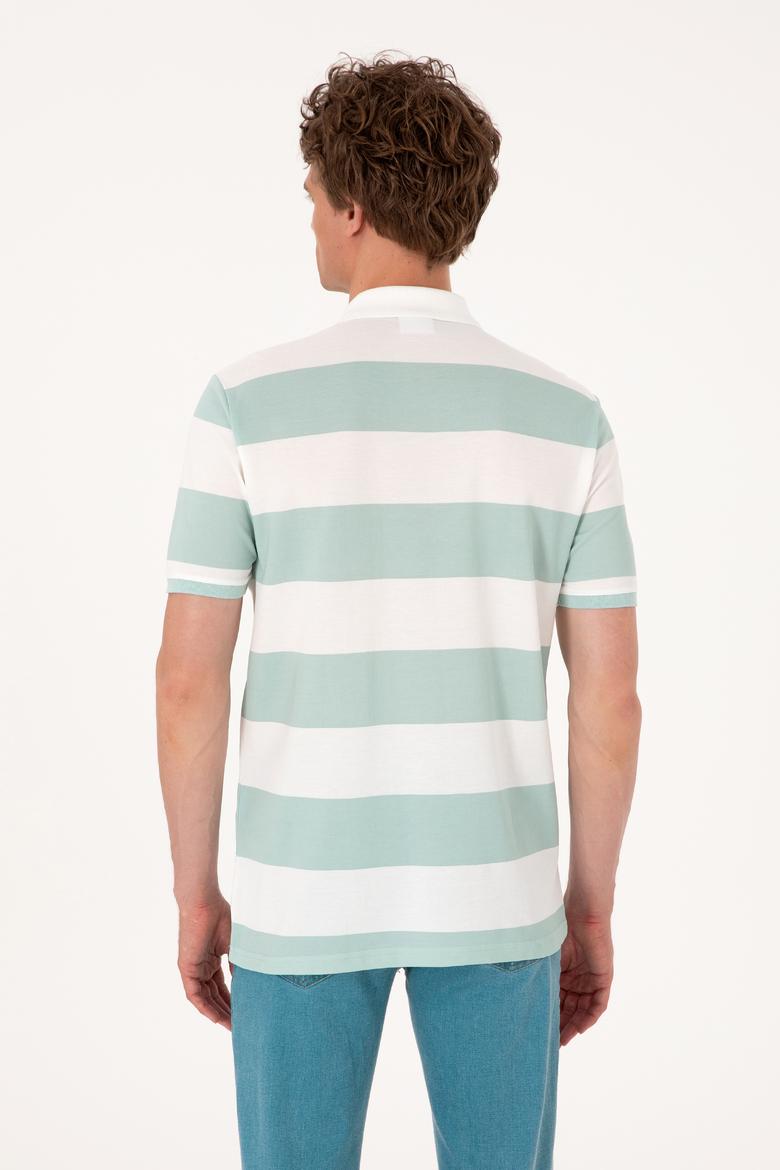 Erkek Regular Fit Su Yeşili Polo Yaka Çizgili Tişört - 50306827011