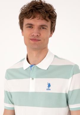 Erkek Regular Fit Su Yeşili Polo Yaka Çizgili Tişört - 50306827011