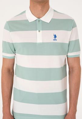 Erkek Regular Fit Su Yeşili Polo Yaka Çizgili Tişört - 50306827011