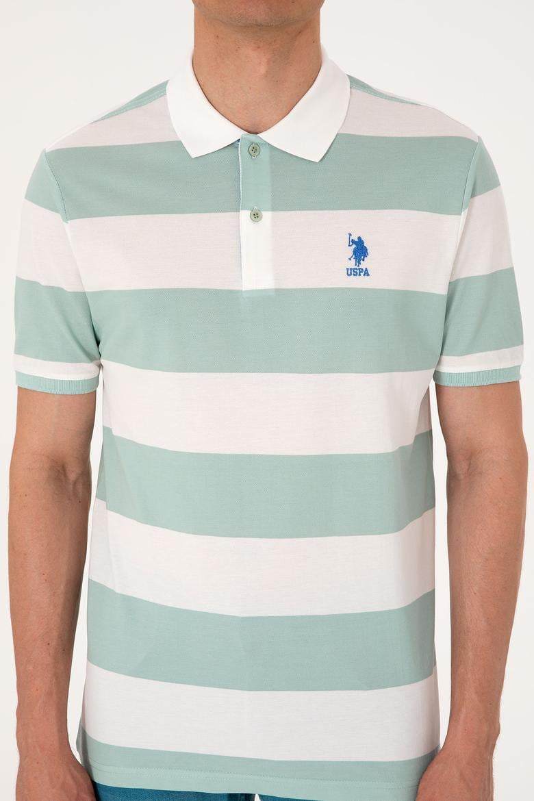Erkek Regular Fit Su Yeşili Polo Yaka Çizgili Tişört - 50306827011