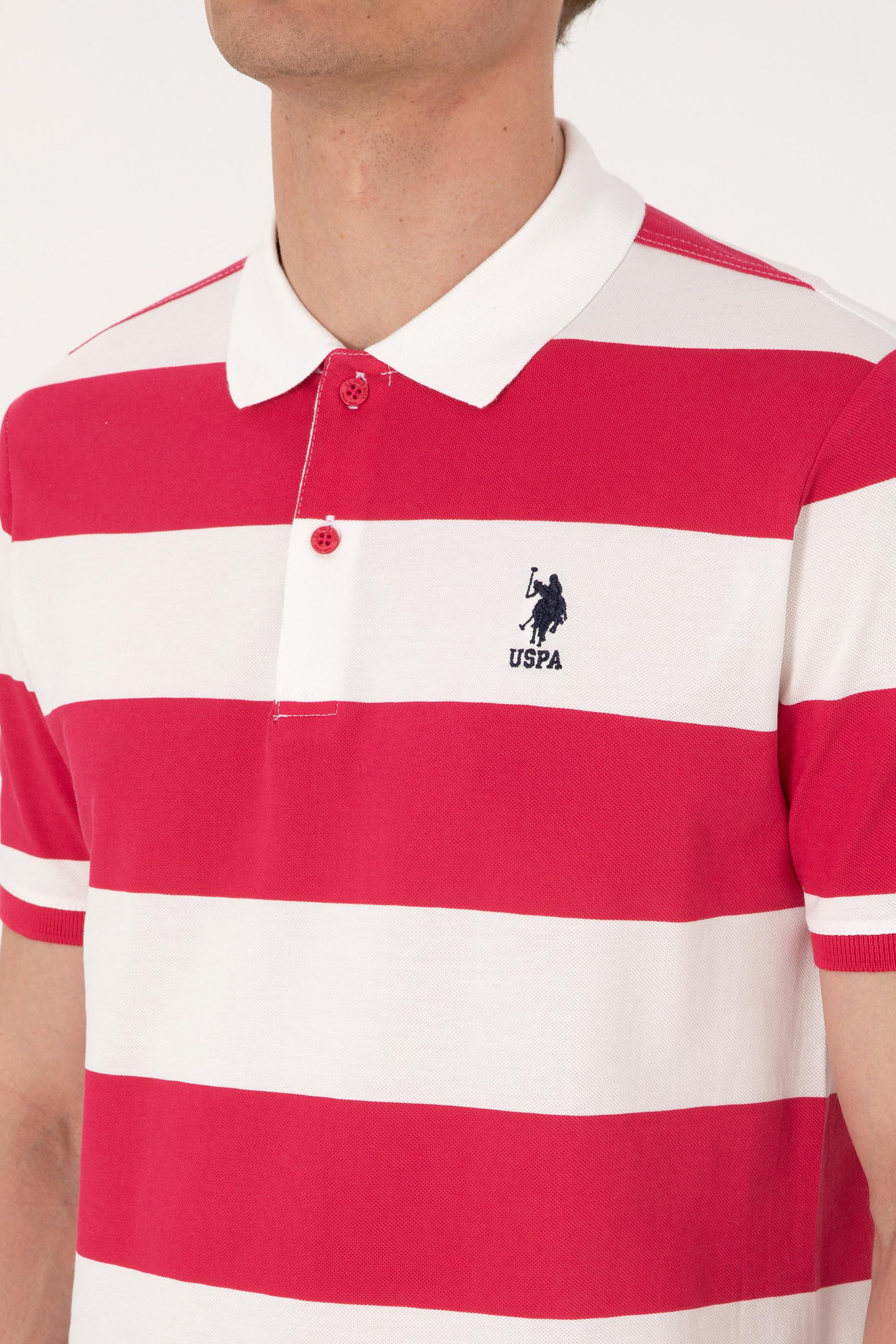 Erkek Regular Fit Vişne Polo Yaka Çizgili Tişört