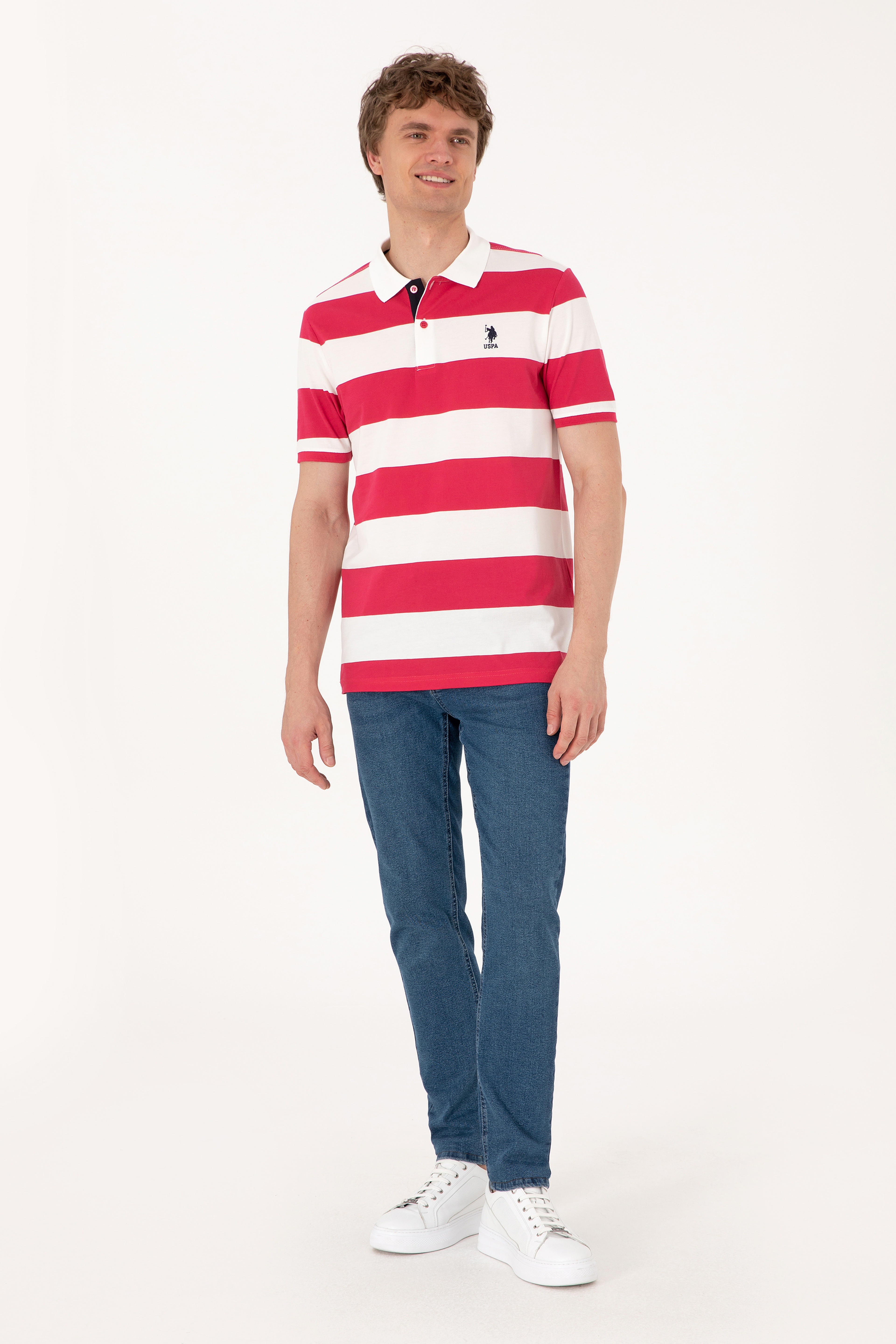 Erkek Regular Fit Vişne Polo Yaka Çizgili Tişört - Image 4