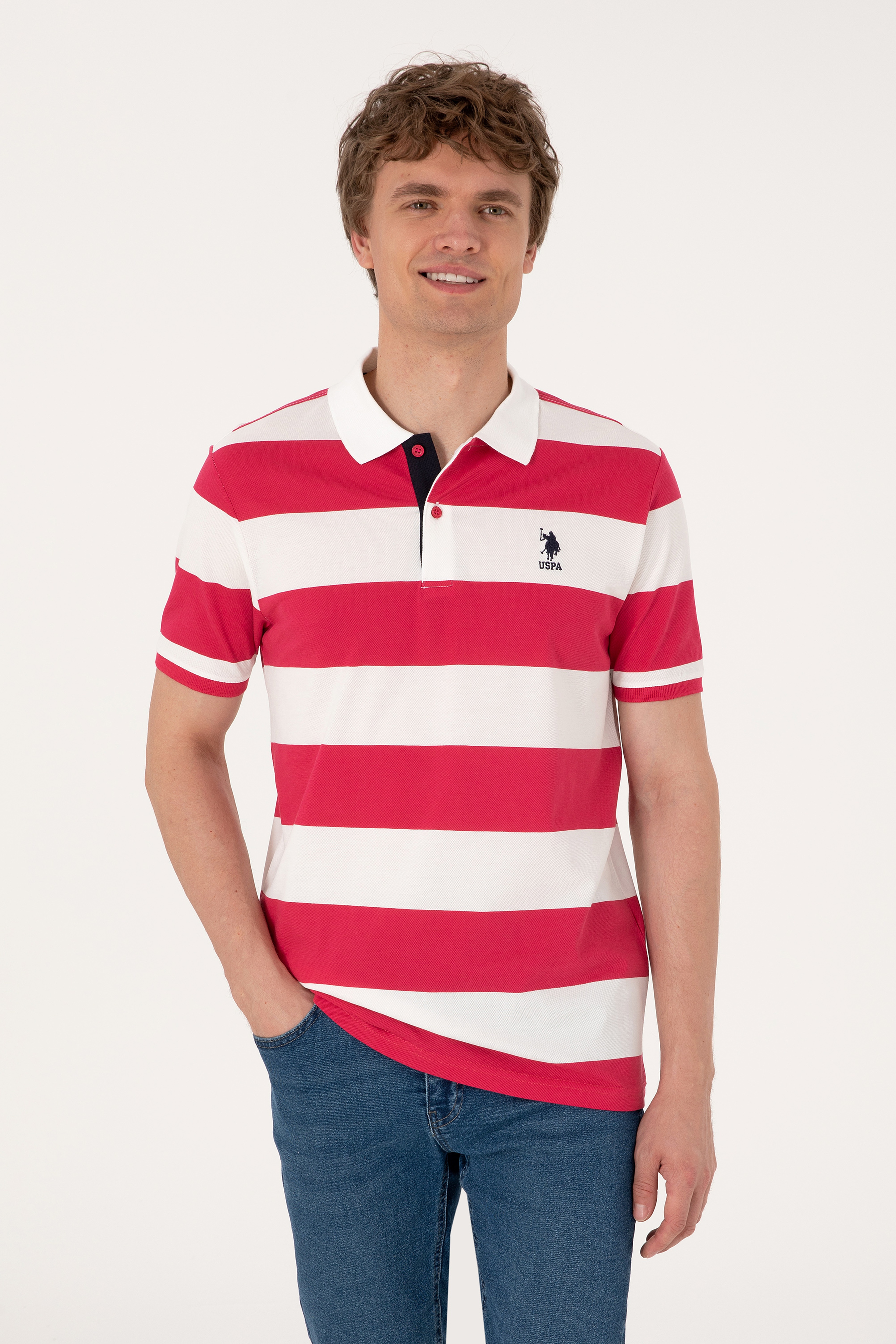 Erkek Regular Fit Vişne Polo Yaka Çizgili Tişört - Image 1