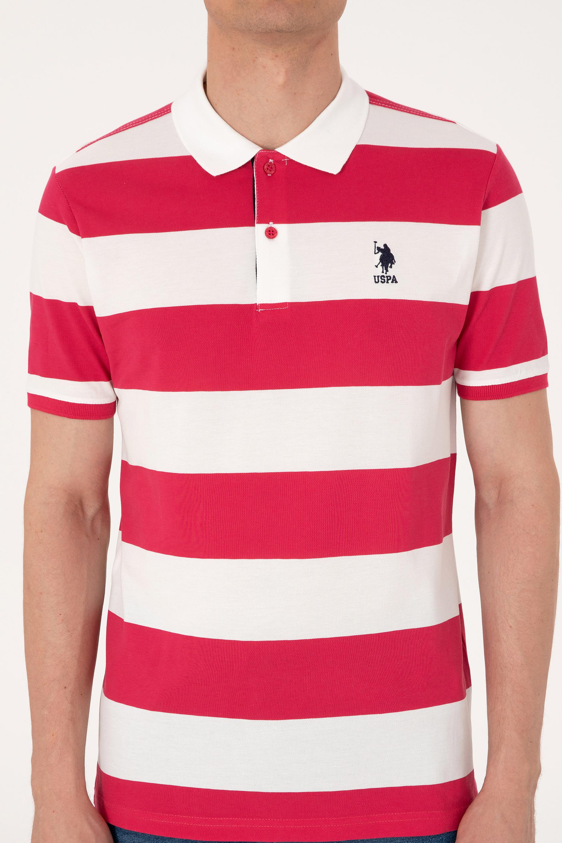 Erkek Regular Fit Vişne Polo Yaka Çizgili Tişört