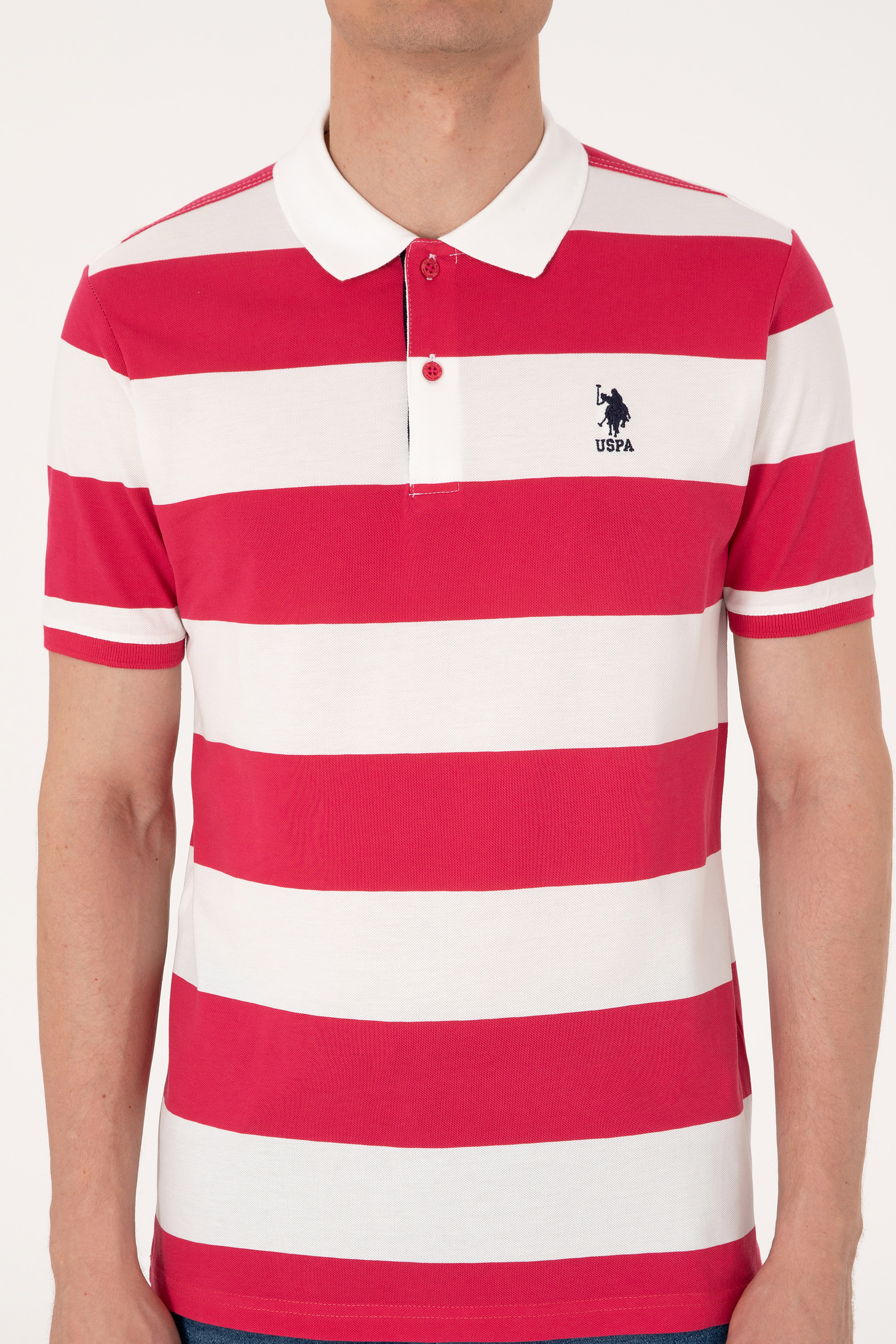 Erkek Regular Fit Vişne Polo Yaka Çizgili Tişört