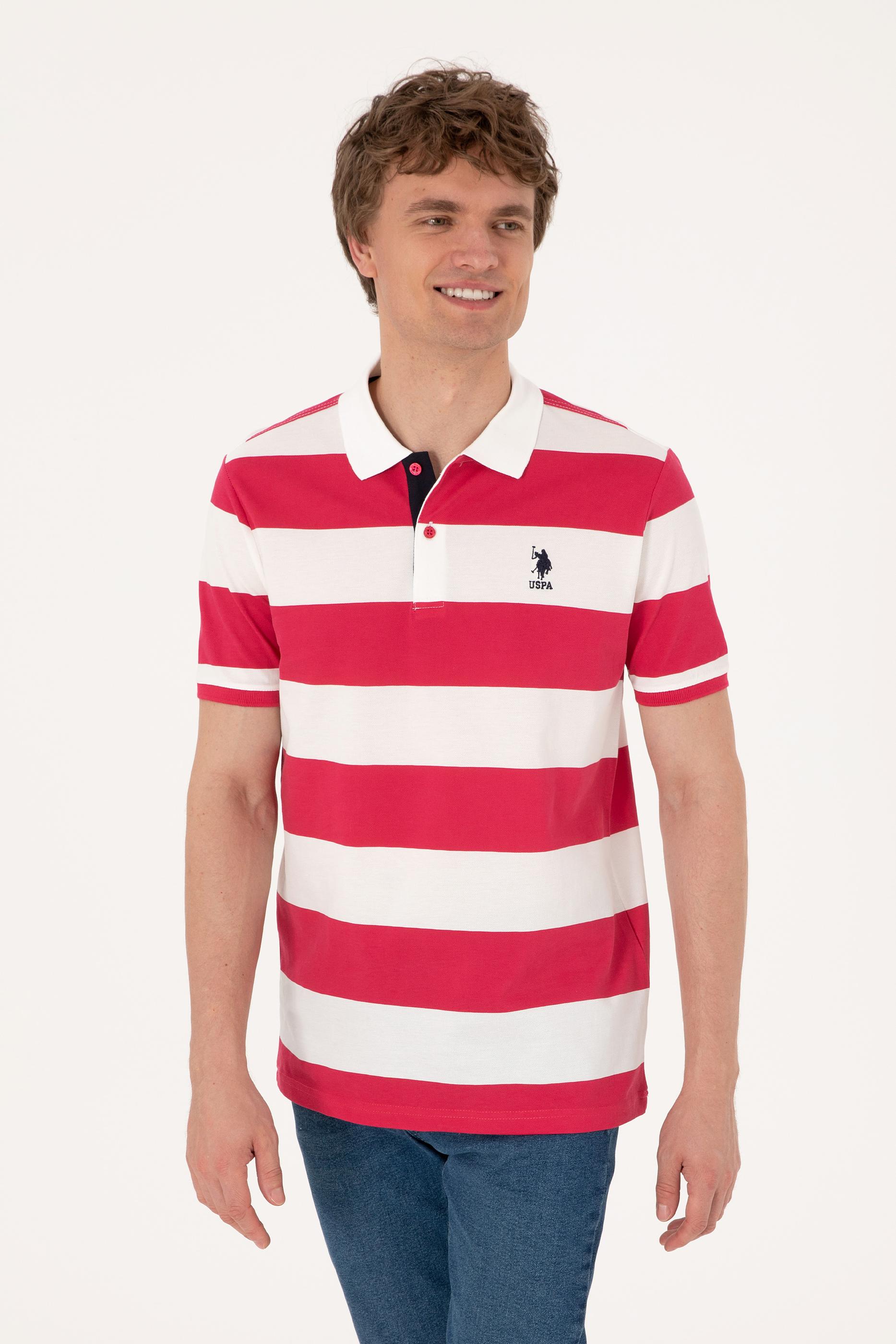 Erkek Regular Fit Vişne Polo Yaka Çizgili Tişört