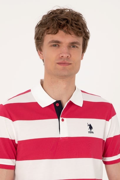 Erkek Regular Fit Vişne Polo Yaka Çizgili Tişört