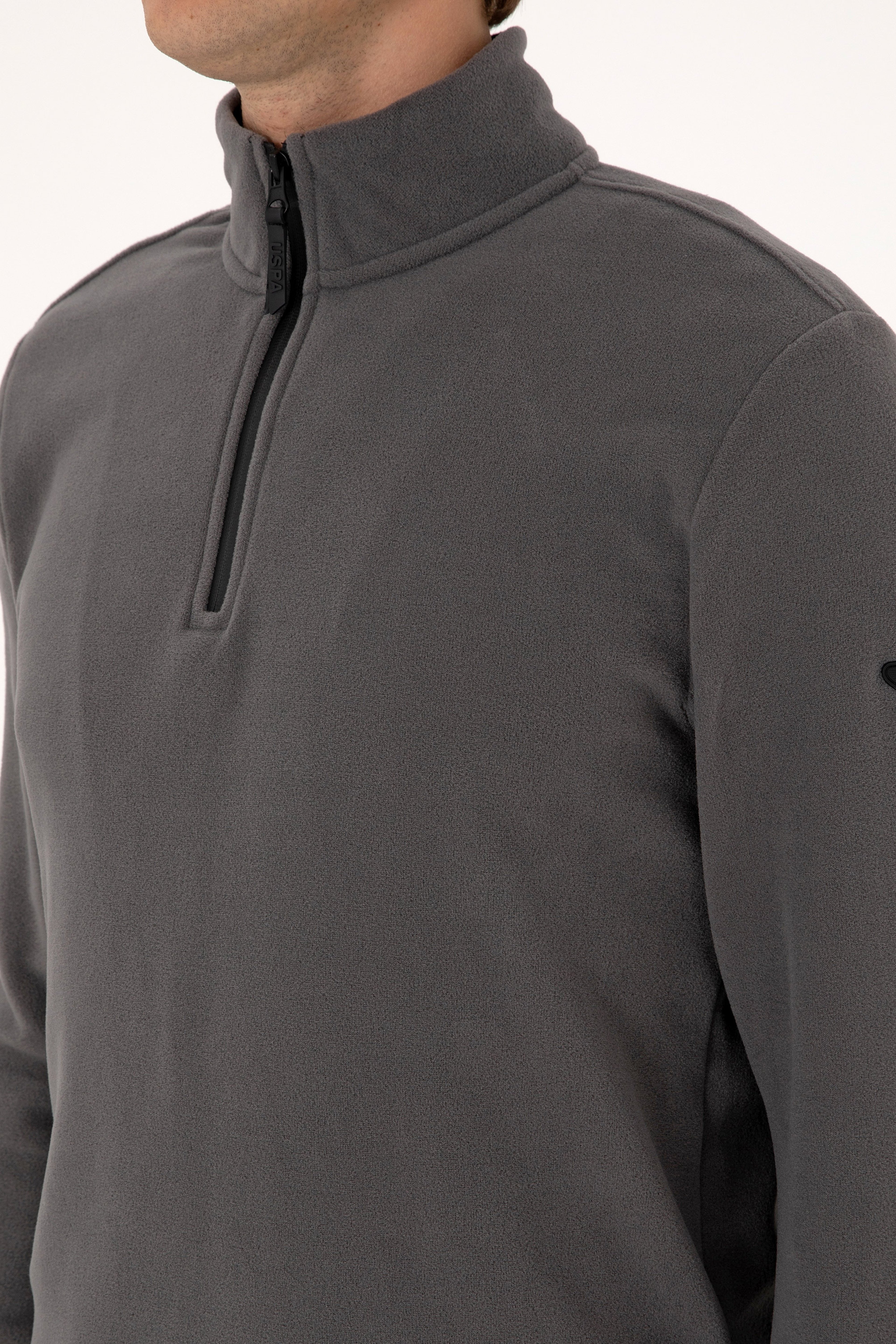 Erkek Regular Fit Gri Polar Yarım Fermuarlı Basic Sweatshirt - Image 7