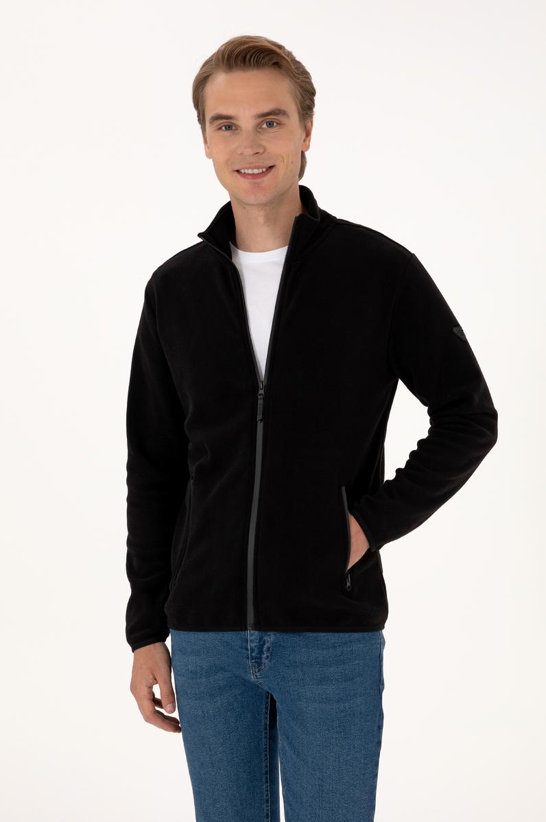 Erkek Regular Fit Siyah Polar Örme Hırka