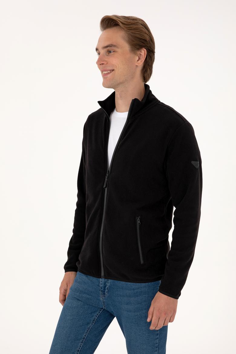 Erkek Regular Fit Siyah Polar Örme Hırka - 50313779027