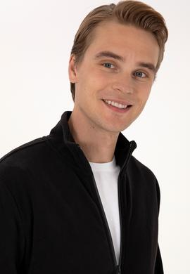 Erkek Regular Fit Siyah Polar Örme Hırka - 50313779027