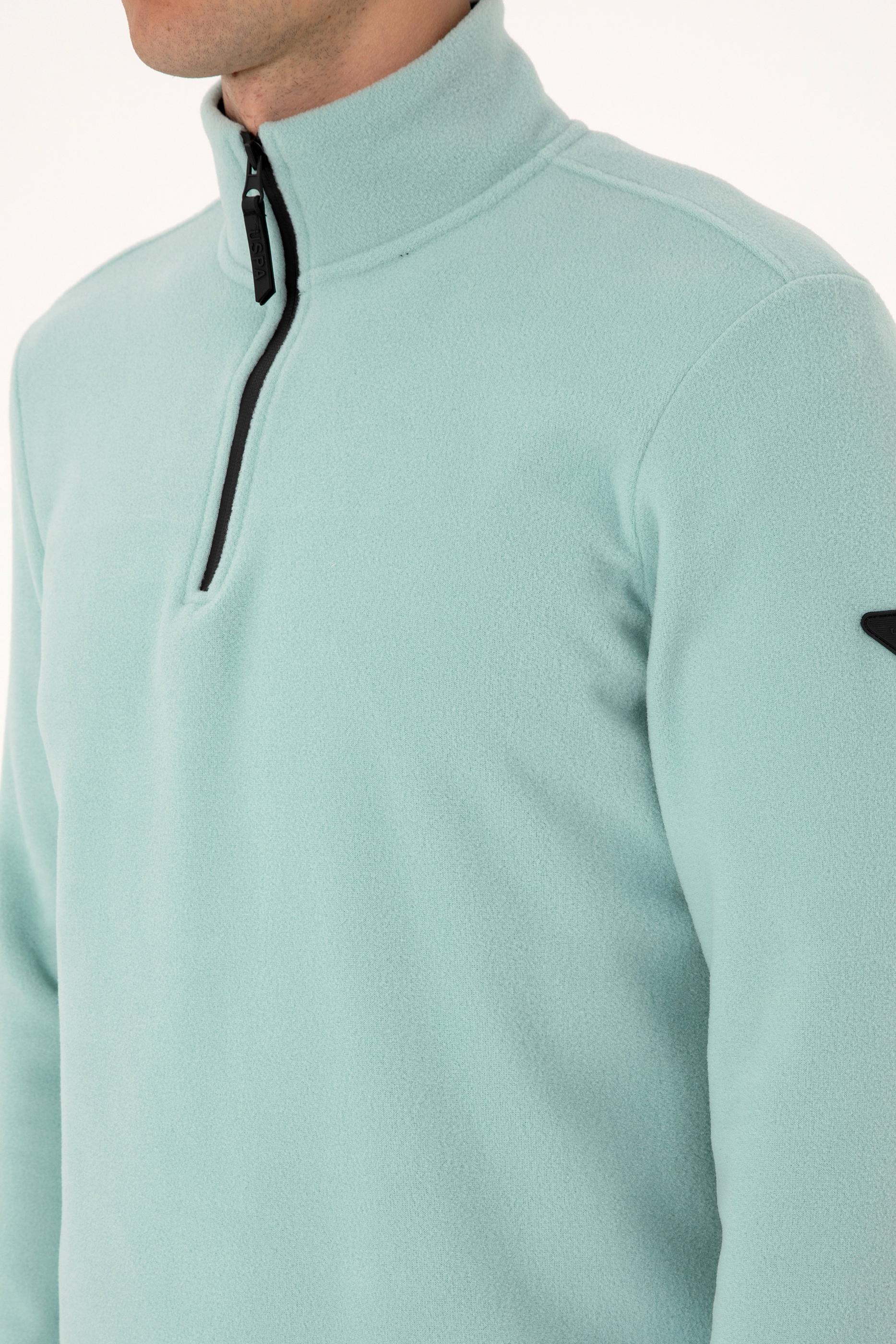 Erkek Regular Fit Mint Polar Yarım Fermuarlı Basic Sweatshirt