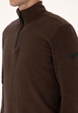 Erkek Regular Fit Koyu Kahverengi Polar Yarım Fermuarlı Basic Sweatshirt - 50313777053