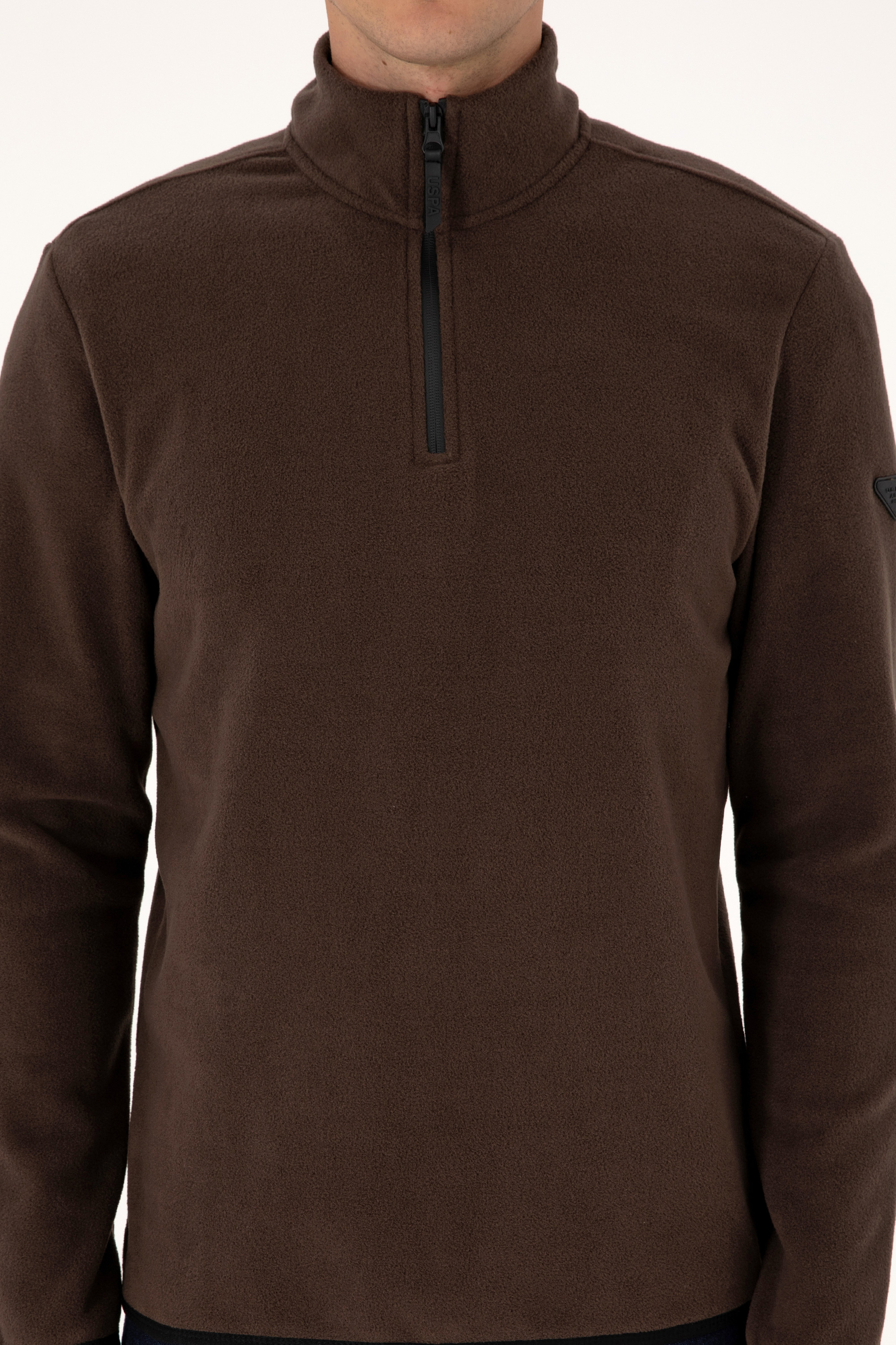 Erkek Regular Fit Koyu Kahverengi Polar Yarım Fermuarlı Basic Sweatshirt - Image 6