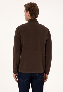 Erkek Regular Fit Koyu Kahverengi Polar Yarım Fermuarlı Basic Sweatshirt - 50313777053