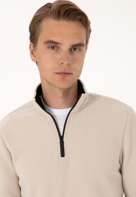 Erkek Regular Fit Taş Polar Yarım Fermuarlı Basic Sweatshirt - 50313777134