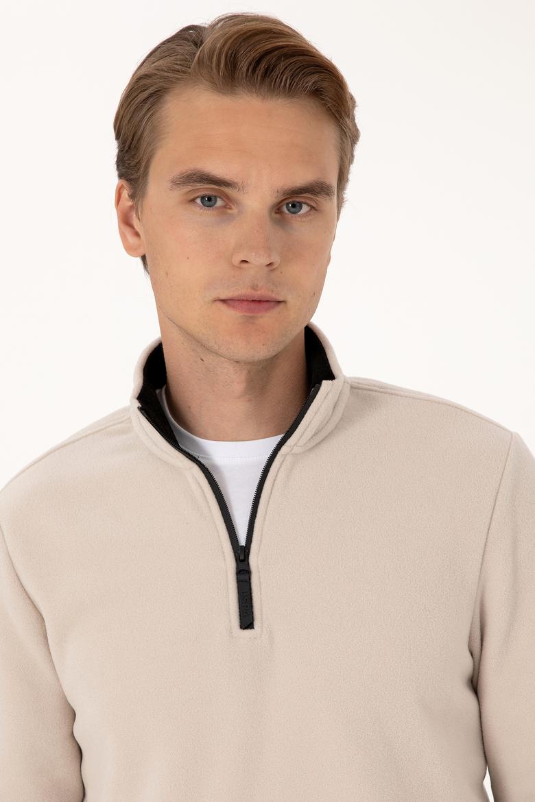 Erkek Regular Fit Taş Polar Yarım Fermuarlı Basic Sweatshirt - 50313777134