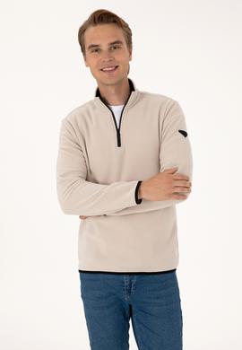 Erkek Regular Fit Taş Polar Yarım Fermuarlı Basic Sweatshirt - 50313777134