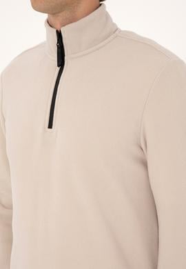 Erkek Regular Fit Taş Polar Yarım Fermuarlı Basic Sweatshirt - 50313777134