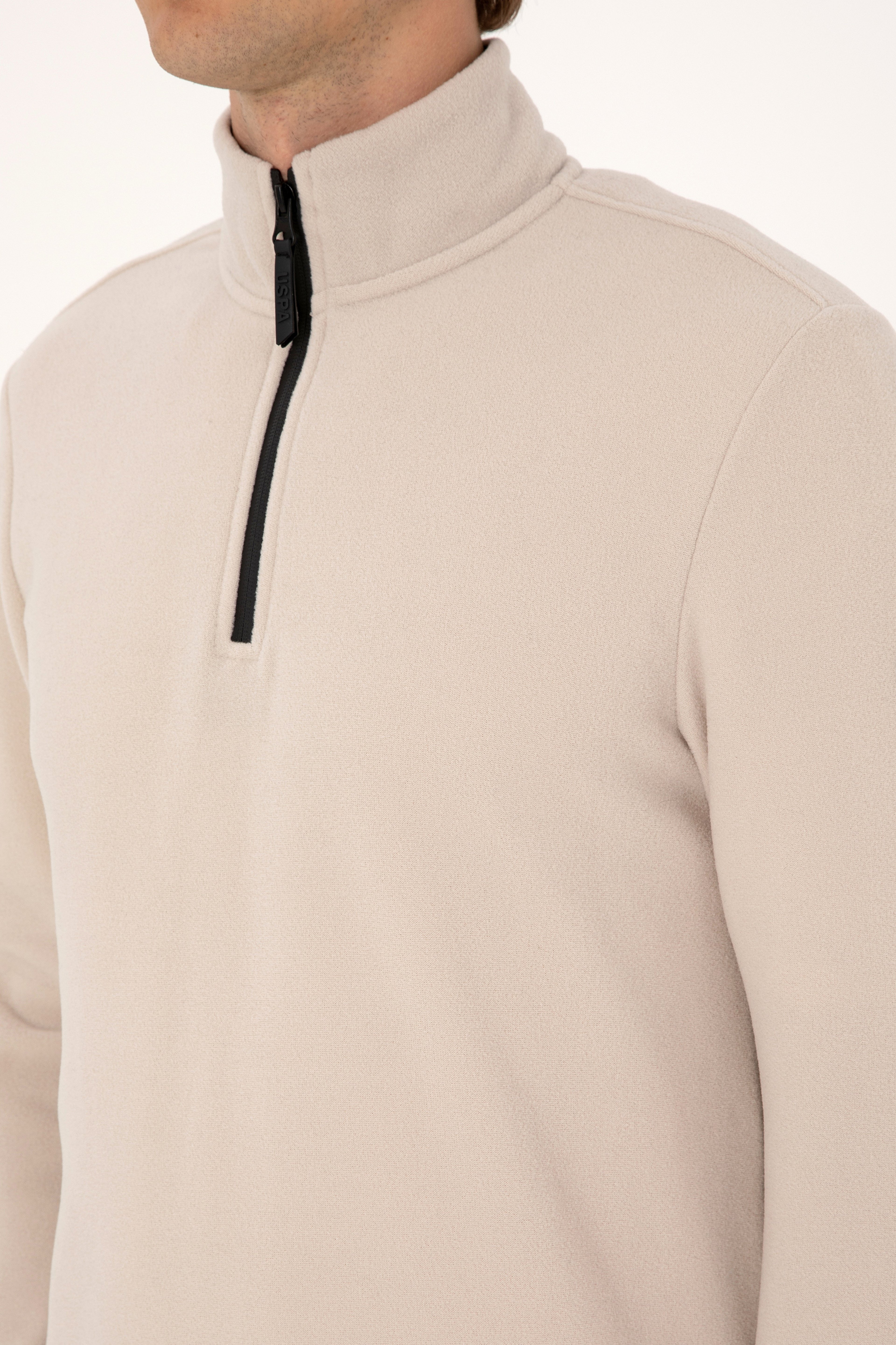 Erkek Regular Fit Taş Polar Yarım Fermuarlı Basic Sweatshirt - Image 7