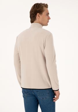 Erkek Regular Fit Taş Polar Yarım Fermuarlı Basic Sweatshirt - 50313777134
