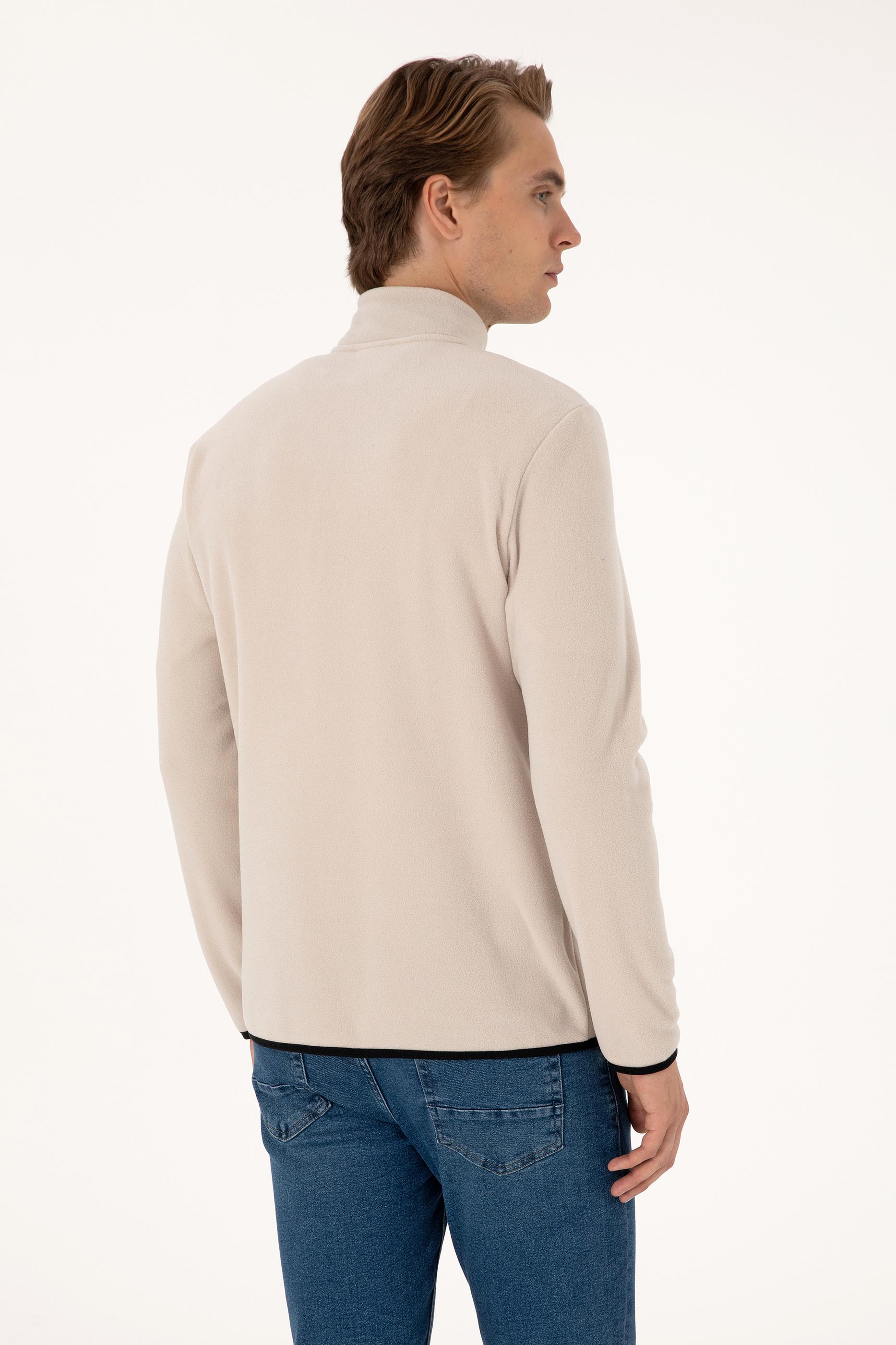Erkek Regular Fit Taş Polar Yarım Fermuarlı Basic Sweatshirt