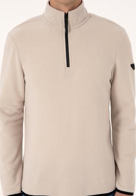 Erkek Regular Fit Taş Polar Yarım Fermuarlı Basic Sweatshirt - 50313777134