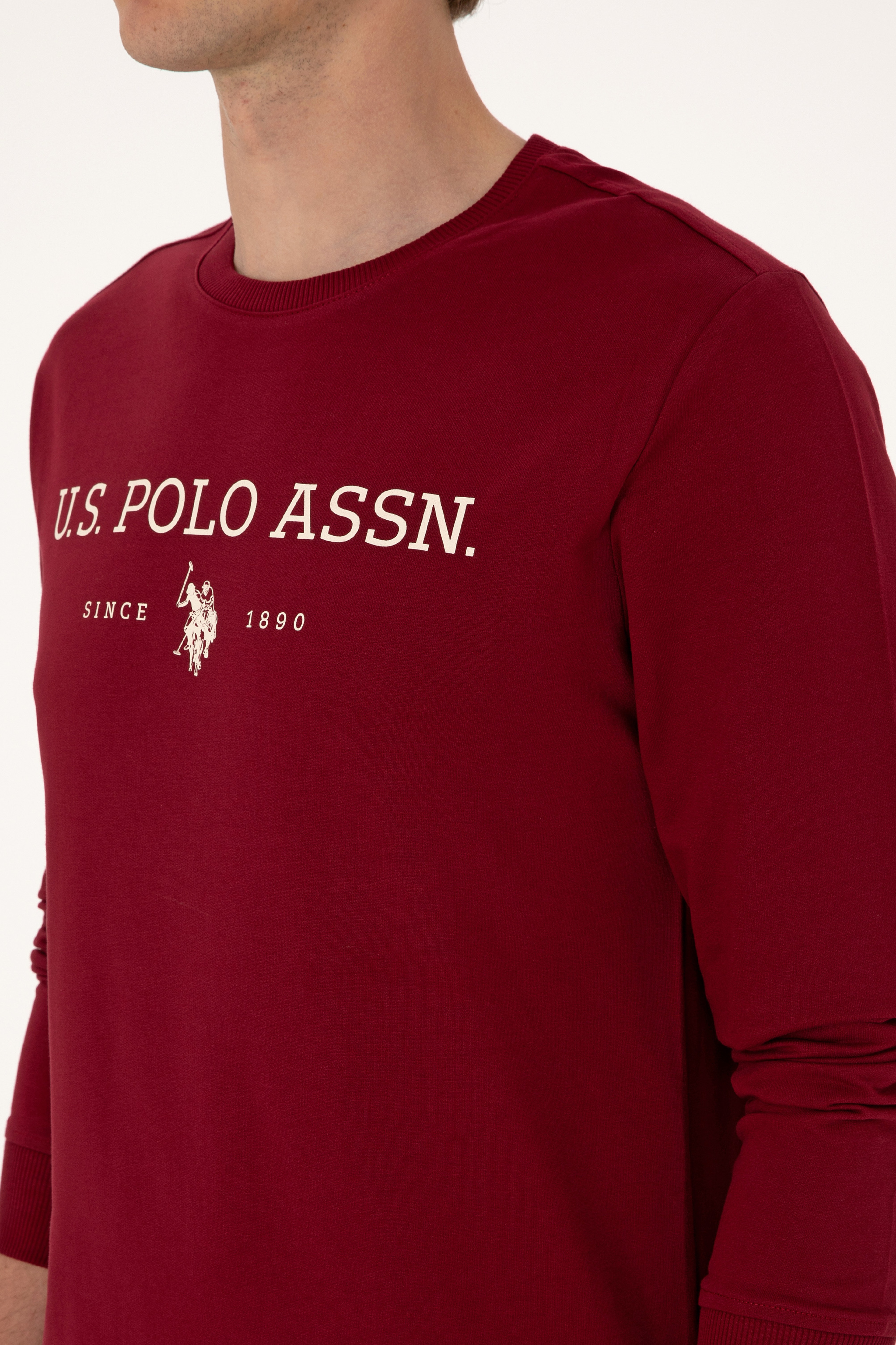 Erkek Regular Fit Bisiklet Yaka Bordo İnce Basic Sweatshirt - Image 7