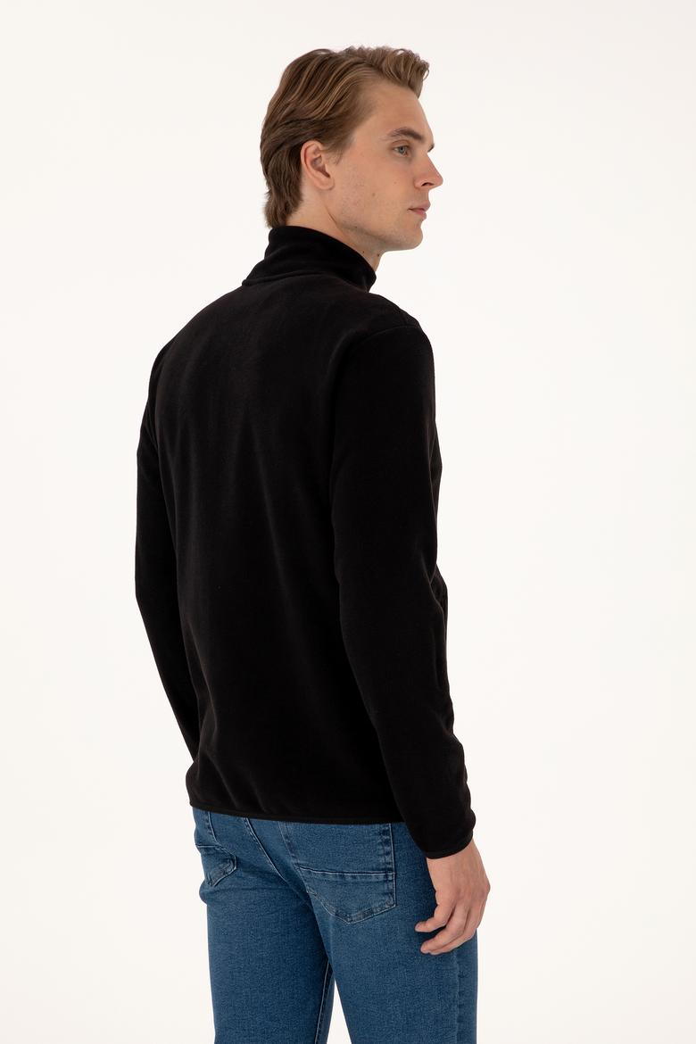 Erkek Regular Fit Siyah Polar Örme Hırka - 50313779027