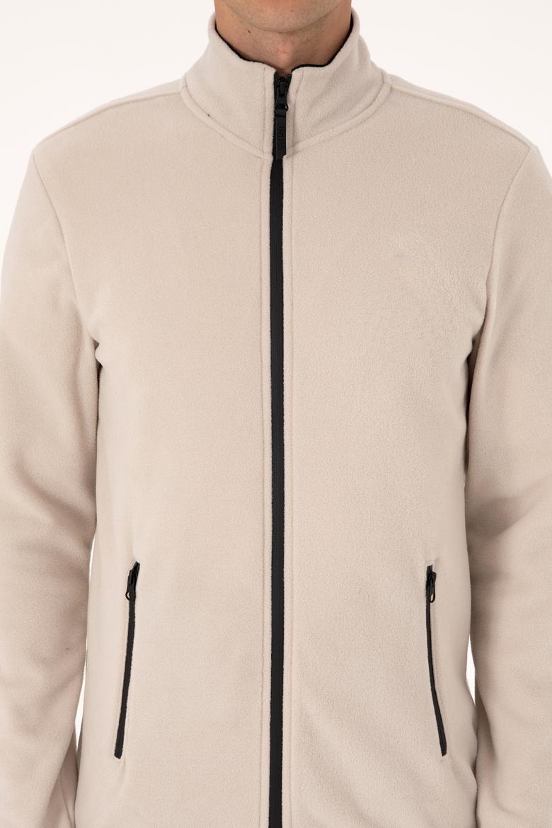 Erkek Regular Fit Taş Polar Örme Hırka - 50313779114