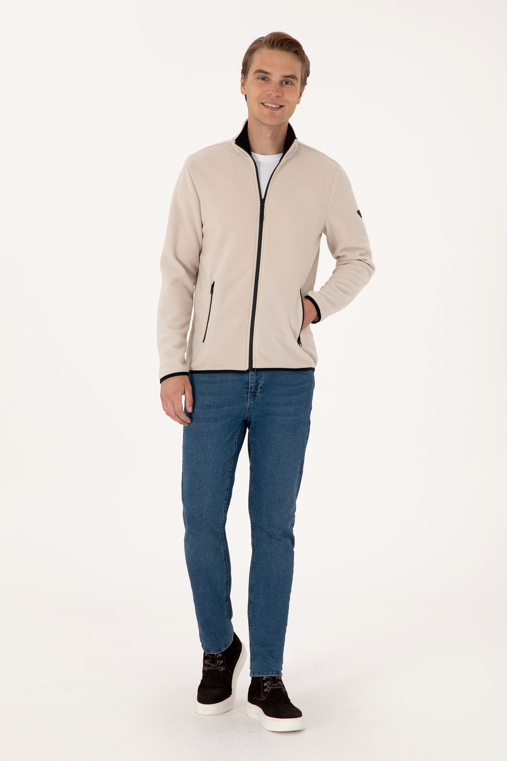 Erkek Regular Fit Taş Polar Örme Hırka
