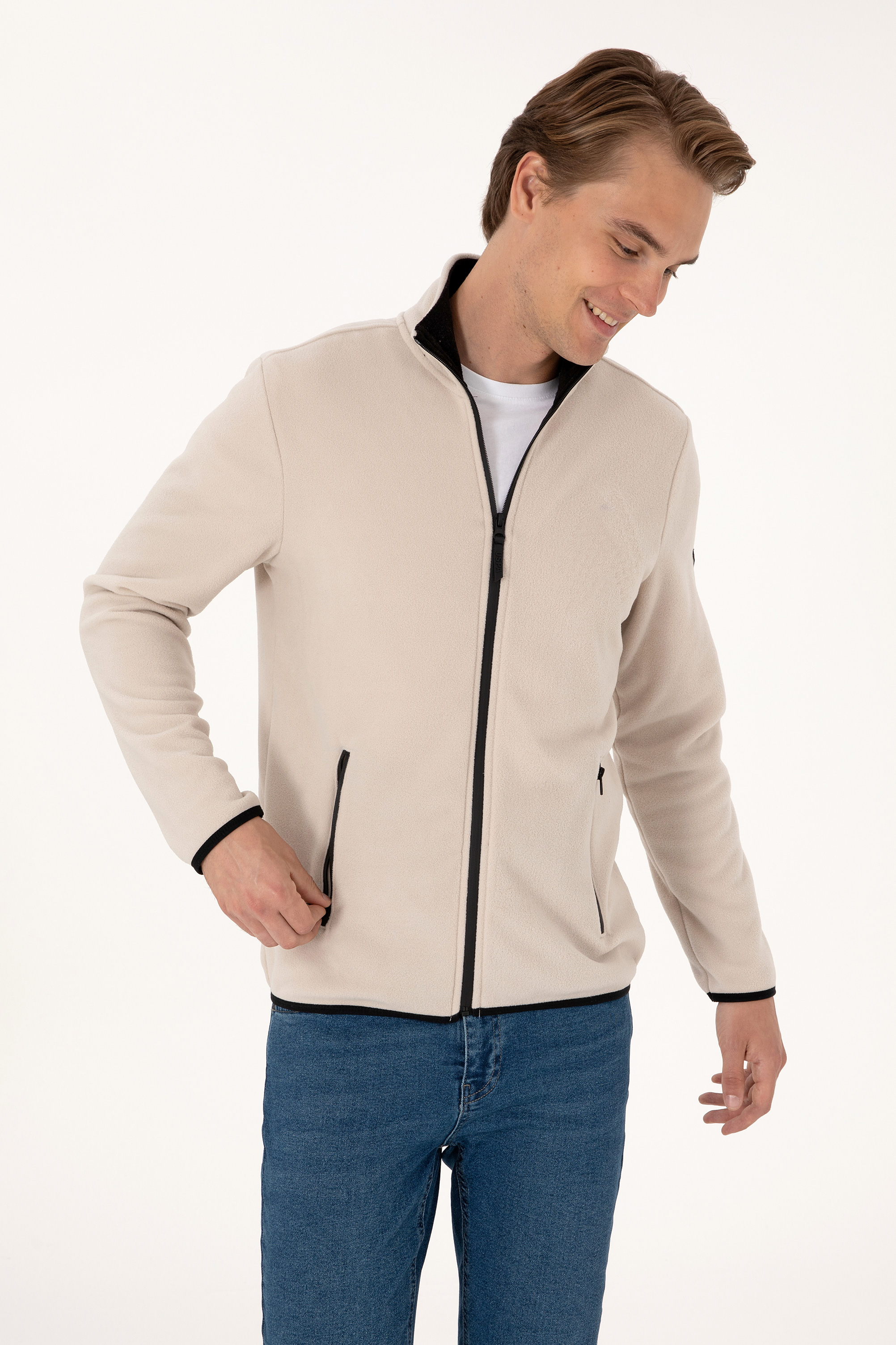 Erkek Regular Fit Taş Polar Örme Hırka - Image 3