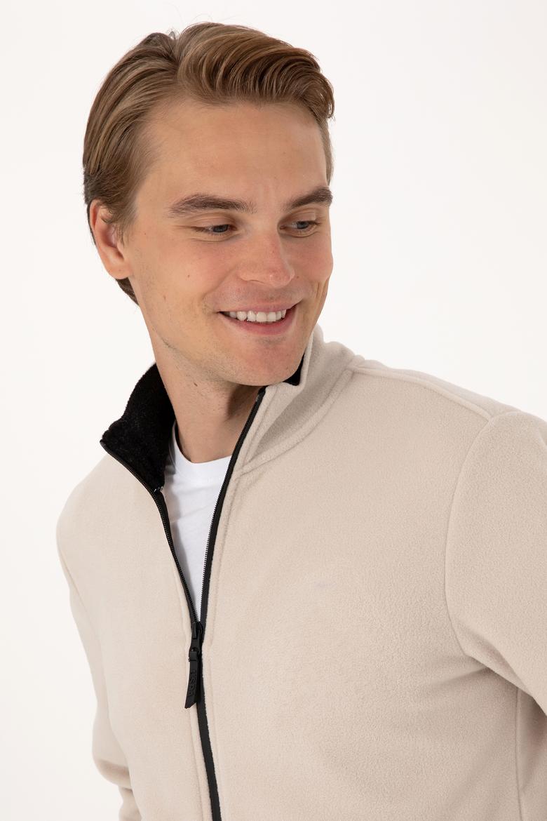 Erkek Regular Fit Taş Polar Örme Hırka - 50313779114