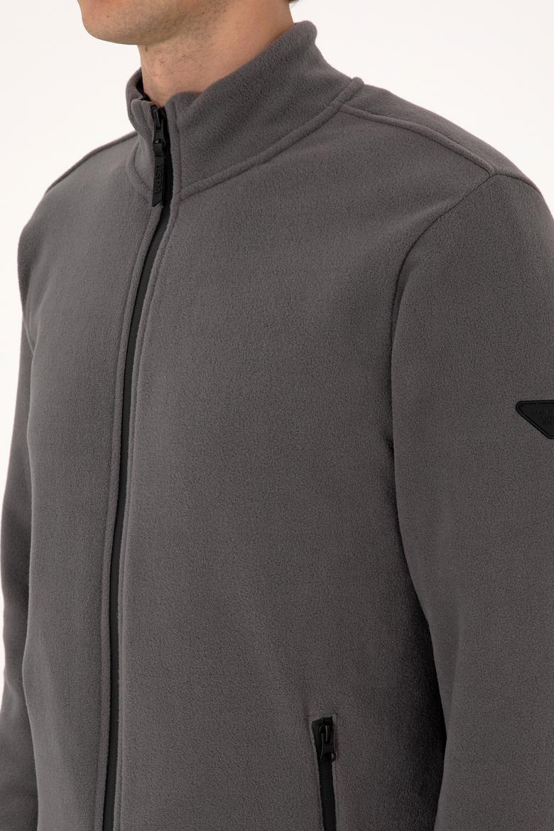 Erkek Regular Fit Gri Polar Örme Hırka - 50313779101
